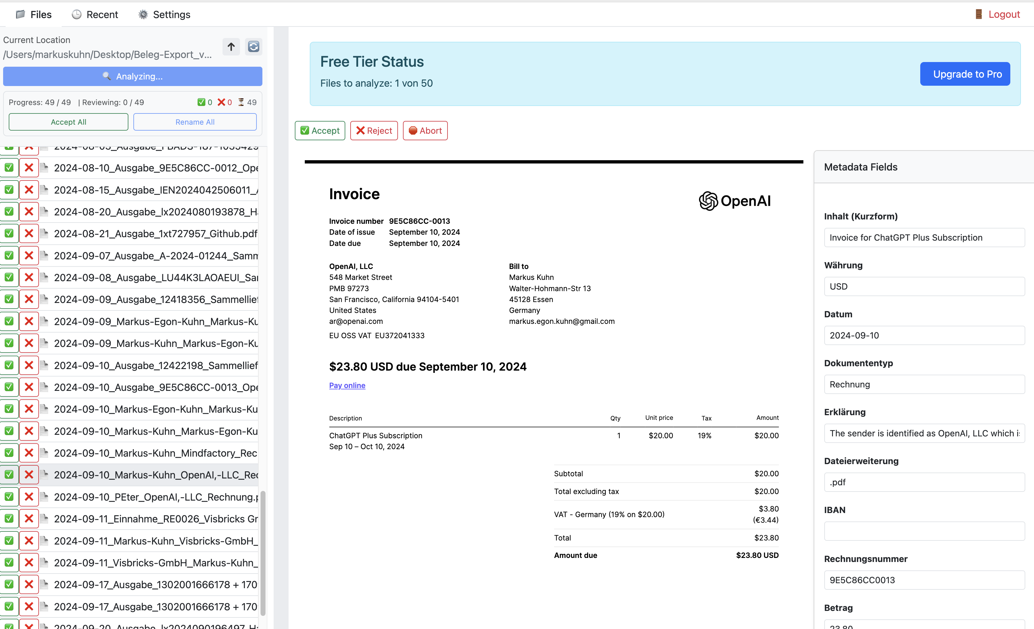 Analysis Screen